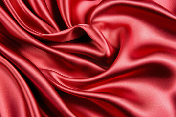 Obraz premium Smooth silk fabric in rich red tones, flowing in an abstract wave-like pattern with soft highlights and shadows, creating a sense of luxury and opulence