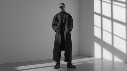 Obraz premium A minimalist fashion look of 2024 with monochromatic tones, oversized silhouettes, and clean lines for a contemporary vibe.