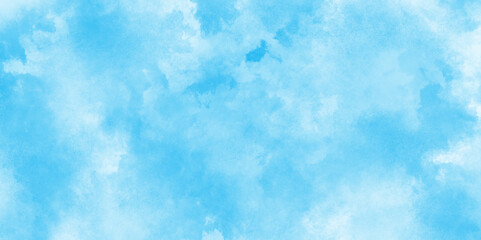 shiny and clear painted light blue clouds watercolor background, sky clouds for wallpaper backdrop background, watercolor abstract texture with white clouds and blue sky.