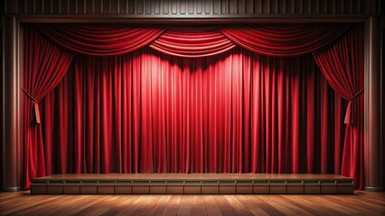 Theater or cinema stage background with red curtain slightly ajar