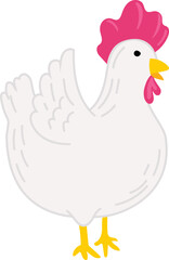 Cute chicken cartoon illustration on white background.