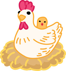 Cute chicken cartoon illustration on white background.
