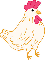 Cute chicken cartoon illustration on white background.
