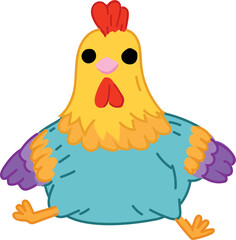 Cute chicken cartoon illustration on white background.