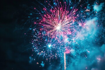 Fototapeta premium Feuerwerk Hintergrund, buntes Feuerwerk am Himmel 