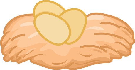Chicken eggs on straw cartoon. White background. Vector illustration.