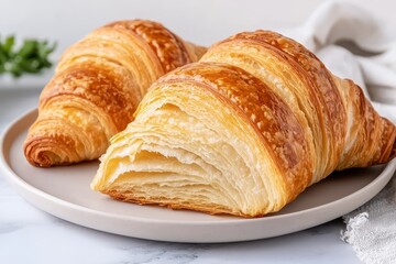 Deliciously buttery and crumbly round croissants showcasing rich texture and perfect flaky layers.