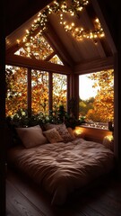 Fototapeta premium Charming countryside cottage featuring a cozy nook by the window, exuding peace and warmth.