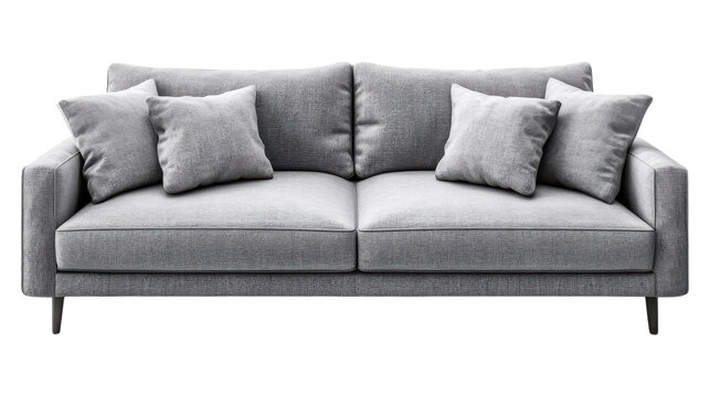 Comfortable gray sofa with plush cushions designed for modern living spaces and perfect for relaxing at home or entertaining guests.