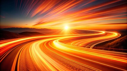 Dynamic Abstract Orange Light Trails for Futuristic Technology Backgrounds, Fluid Energetic Designs, and Modern Aesthetic Concepts in High-resolution Photography