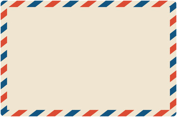 Obraz premium Airmail envelope frame. International vintage letter border. Diplomat size. Retro air mail with blue and red stripes. Blank correspondence paper template. Empty classic postal message illustration.