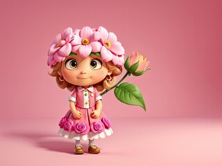 Fototapeta premium little girl cartoon with flower