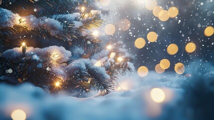 Christmas Winter Blurred Background. Xmas Tree with