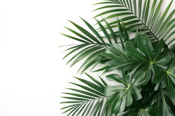 Lifelike palm leaf shrubs arranged in a corner against a white background.