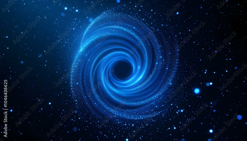 Poster Digital vibration and sound wave. Circle pulse wave with points and particles on the dark background. 3D rendering. Radial pulse sea. 3D drip drop. Big data grid.