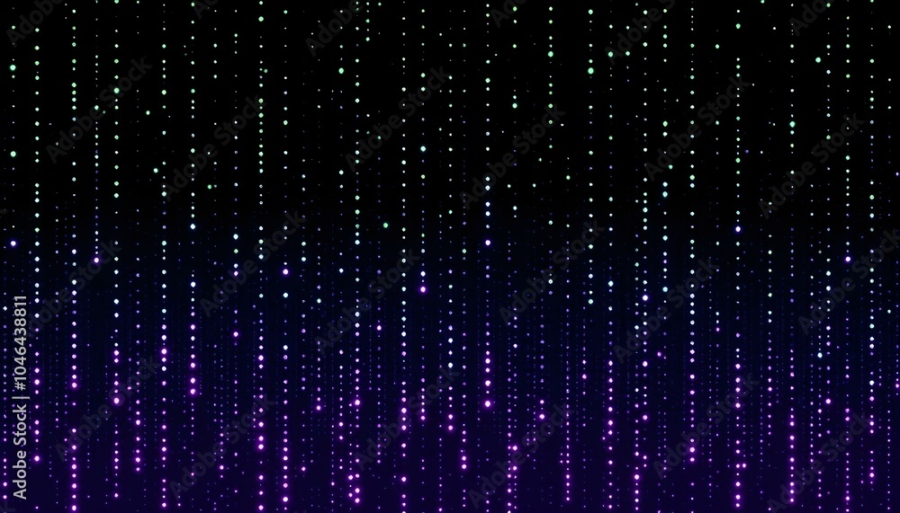 Poster Digital purplematrix. Futuristic dots background. Cyber texture with particles of different sizes. Technology illustration. Green matrix background. Technology stream binary code. 