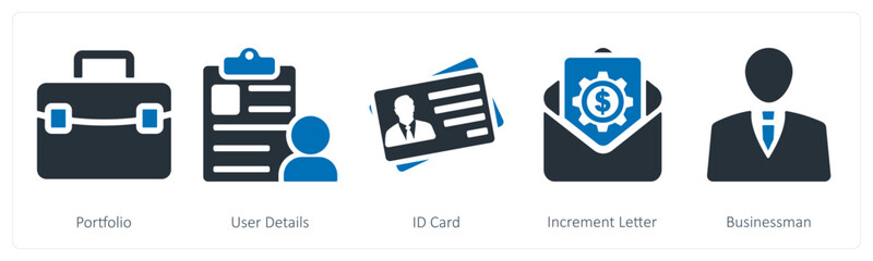 A set of 5 business icons as portfolio, user details, id card