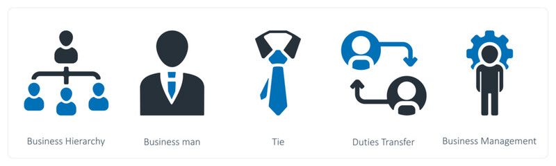 A set of 5 business icons as business hierarchy, businessman, tie