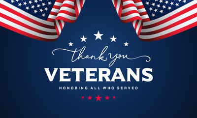 Thank You Veterans with USA flag waving 
on blue background patriotic border design 
for Honoring all who served, american flag clipart, 
Veterans day background design vector