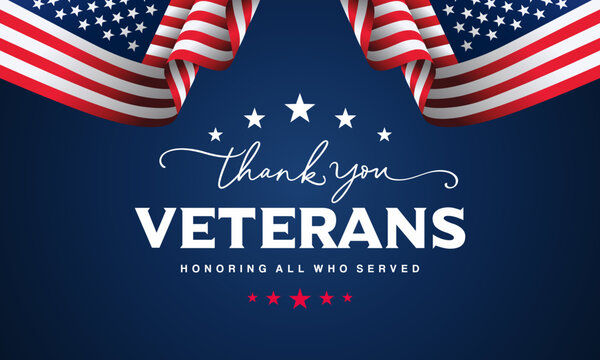 Thank You Veterans with USA flag waving 
on blue background patriotic border design 
for Honoring all who served, american flag clipart, 
Veterans day background design vector