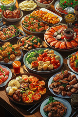 A table full of different types of food on plates