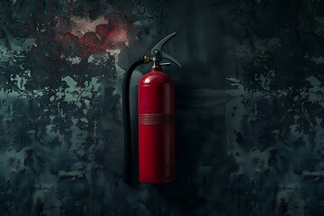 Obraz premium Red fire extinguisher on a dark background