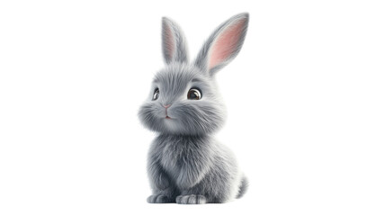 Obraz premium Cute gray rabbit sitting with a gentle expression on a transparent background, showcasing fluffy fur and large expressive eyes.
