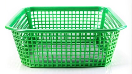 plastic green basket isolated on white background macro