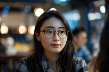Asian girl attending a language or cultural exchange meetup.