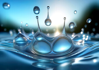 3d illustration of a water drop splash and ripples background.