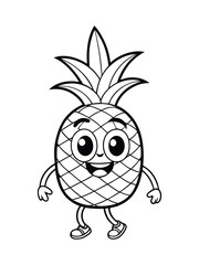 Cute PineApple cartoon character for kids coloring page