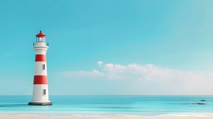 Fototapeta premium Vibrant lighthouse by tranquil seaside waters