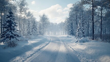 Obraz premium Empty Snow-Covered Road in Winter - 16K Resolution