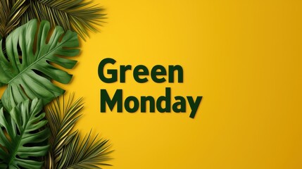 Obraz premium Eco-friendly minimalist background for Green Monday concept. A vibrant image featuring the text 