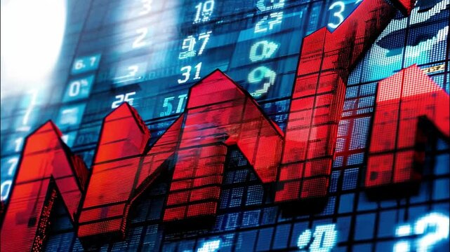 Red Arrow Pointing Upward on Blue Stock Market Chart