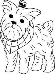 Cute dog black and white illustration. White background.