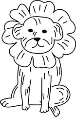 Cute dog black and white illustration. White background.