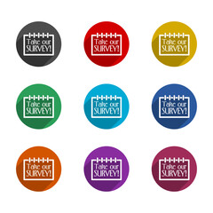 Obraz premium Take our survey icon isolated on white background. Set icons colorful