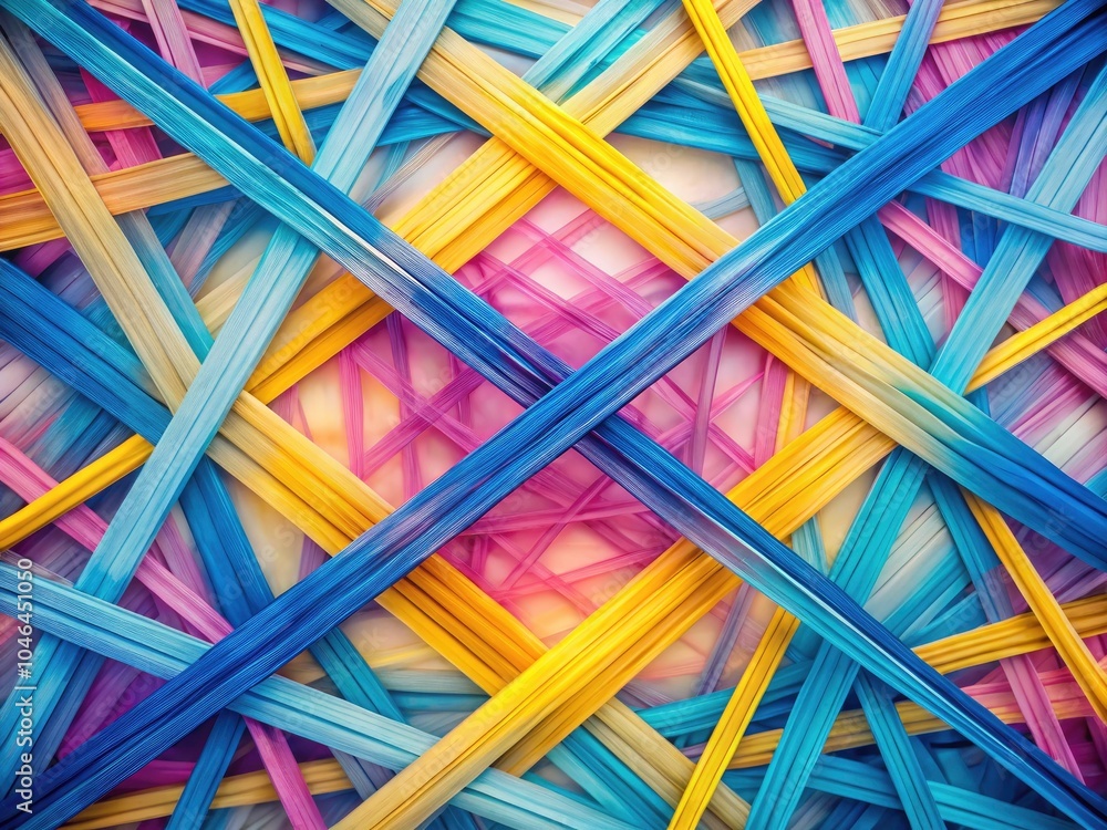 Poster vibrant abstract pattern with intersecting lines in blue, pink, and yellow on soft light background 