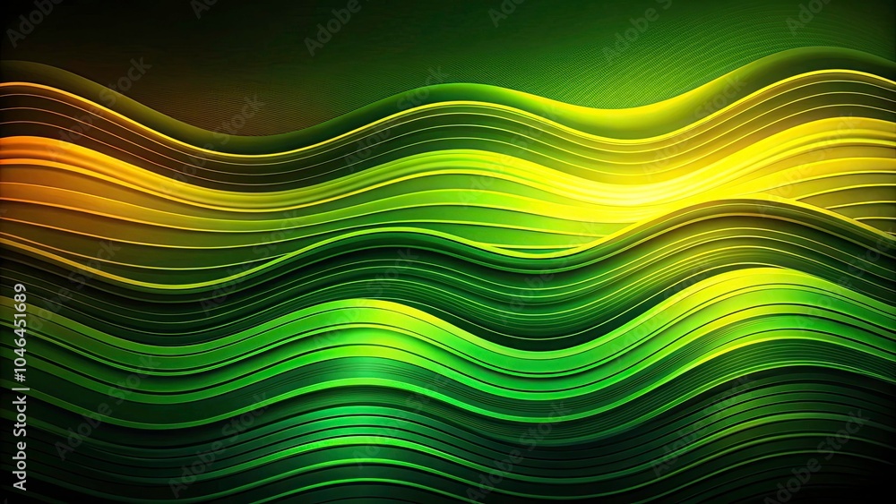Poster vibrant green yellow and black wave gradient background with illuminated lines and noise texture for