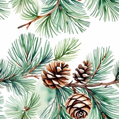 Fototapeta premium Minimalist Watercolor Pine Branches and Pinecones Design - Seamless tile