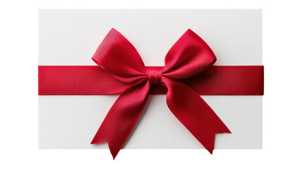 A bright red ribbon bow resting on a clean, white background, perfect for gift wrapping on special occasions.