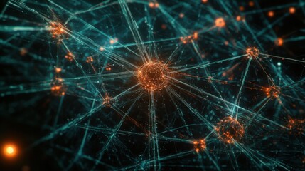 Obraz premium Glowing nodes connected by digital lines of light, forming a complex network of interconnected systems