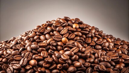 Fototapeta premium Heap of coffee beans on plain backdrop