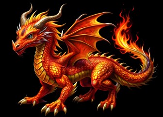 Majestic Fire-Breathing Dragon with Fiery Wings and Scales