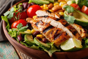 Grilled chicken salad with colorful Southwest flavors and creamy cilantro dressing