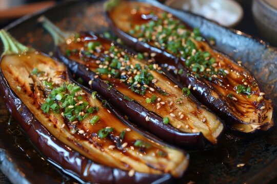 Grilled eggplant with Miso Glaze a Japanese dish called nasu dengaku