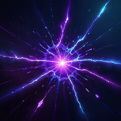 Fototapeta premium A dark background with a bright purple and blue neon lightning effect radiating outward from a central point, creating a dynamic and energetic abstract image.