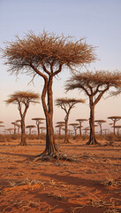 View of Dry Trees in the African Desert in a Beautiful Afternoon
