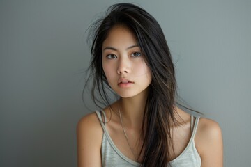 Asian girl in casual wear, looking at the camera